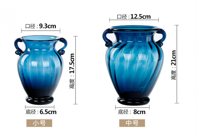 Solid Custom Big Glass Vase Decoration Hotel Blue Handmade Glass