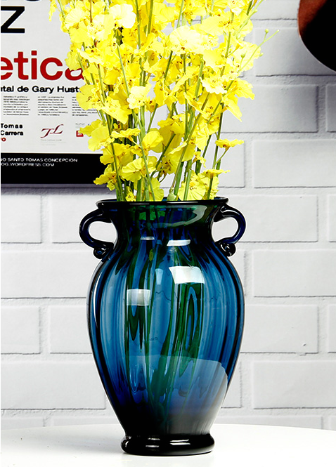 Solid Custom Big Glass Vase Decoration Hotel Blue Handmade Glass