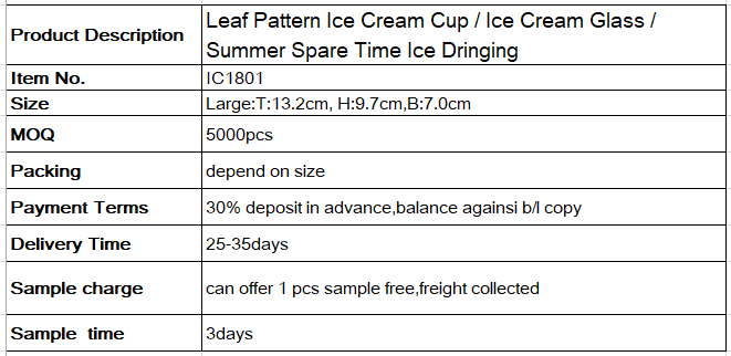 Leaf Pattern Ice Cream Glass Cup Summer Spare Time Ice Dringing Machine Made