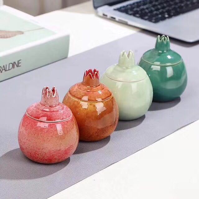 Pomegranate Shape Colored Ceramic Sugar Jar , Ceramic Tea Jar Gift Box Packing