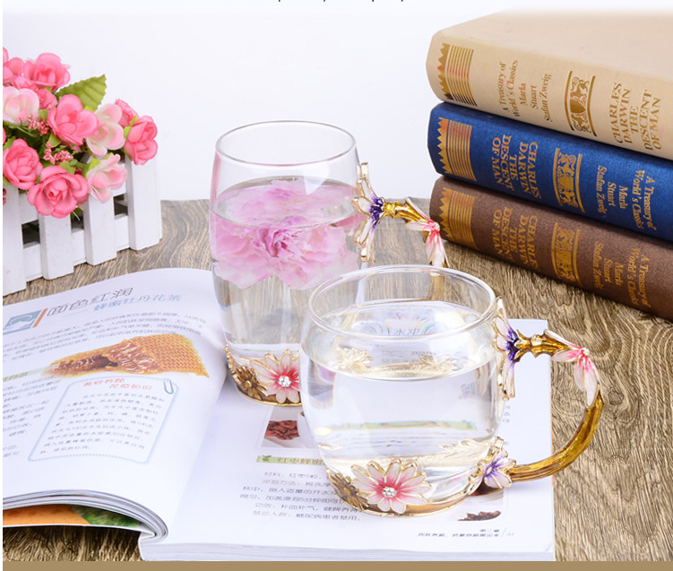 Flower Hight White Glass Water Cup Decorative Juice Custom