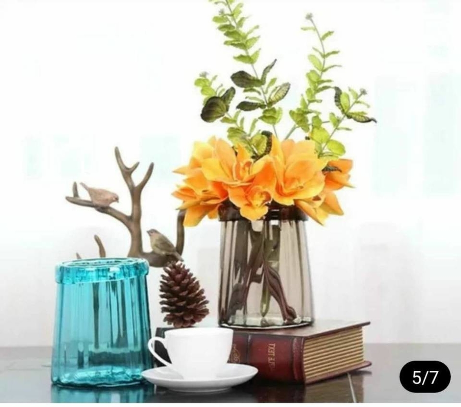Blue Decorative Solid Glass Vases Handmade Flower Vase For House