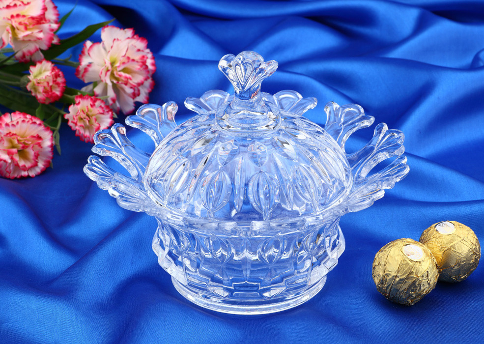 Wedding Gift Glass Candy Bowl With Lid / Glass Storage Jar For Nut