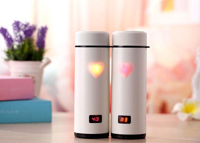 Heart Shape Smart Drink Bottle Vacuum Cup Show Temperature For Drinking