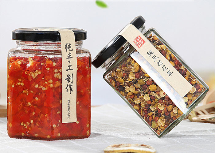 Hexagon Shaped Mini Glass Jam Jars With Lid / Glass Honey Jars In Stock