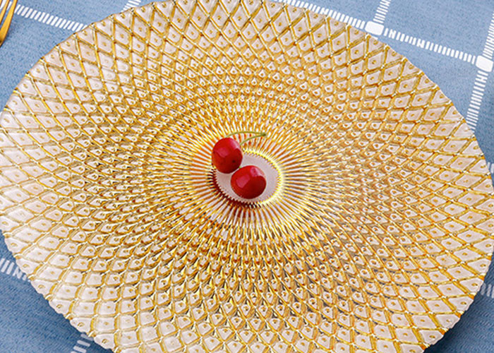 Pineapple Pattern Orange Color Glass Fruit Plate / Plating Plate Use On Bar