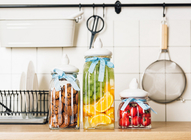 Durable Glass Storage Jars With Ceramic Lid Ribbon / Lead Free Glass Cereal Storage Containers