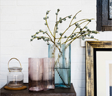 Vertical Stripes Irregular Decorative Glass Vases Handmade Tabletop With 3 Size