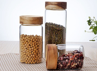 Clear Custom Glass Food Storage Jars For Beans With Wood Lid , Longlife