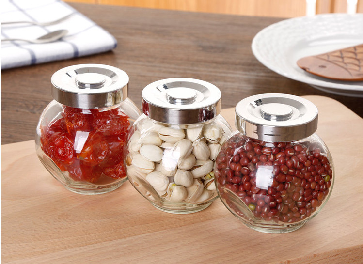 Transparent Hight White Glass Storage Jars With Aluminum Lid For Kitchenware
